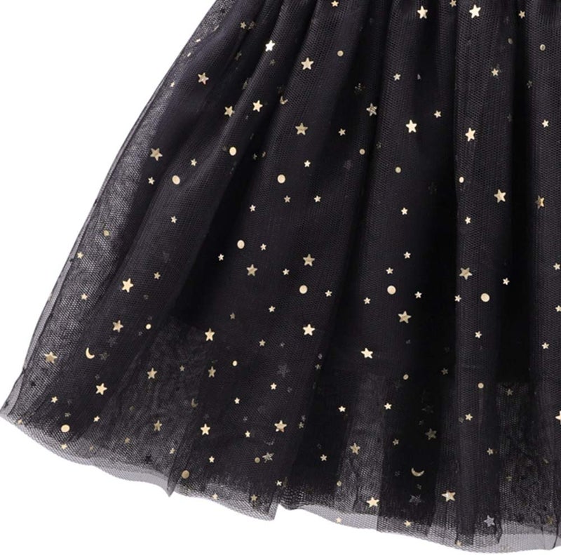 Tortoise & Rabbit Toddlers Girls Sparkle Tulle Tutu Skirt with Sequins Stars Moon Sun (Black, 7-8years) - Image 4